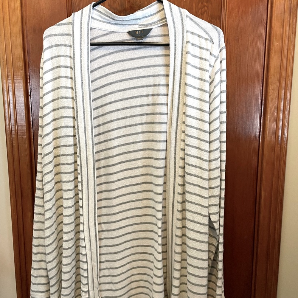 White and Grey Striped Cardigan